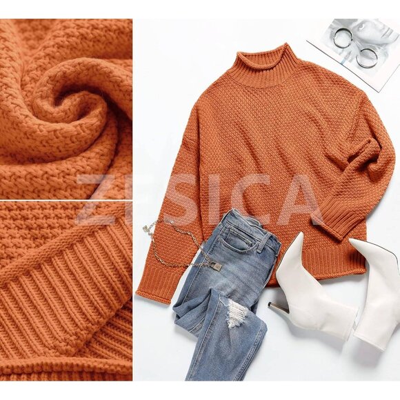 ZESICA Turtleneck Oversized Knit Sweater – Batwing Sleeve, Chunky Pullover Small - Picture 8 of 8